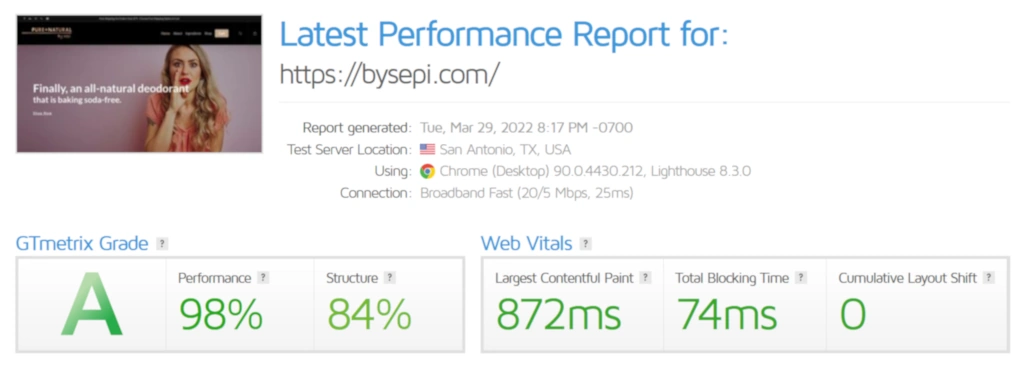 Speed Report After Optimization for BySepi Website