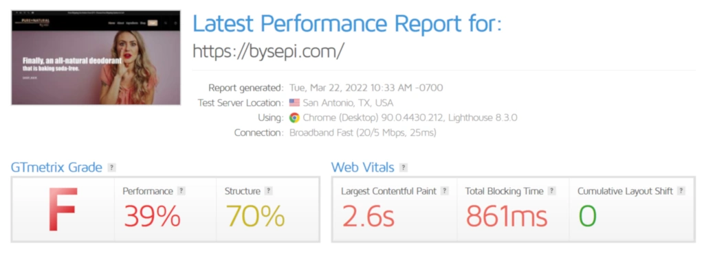 Speed Report Before Optimization for BySepi Website